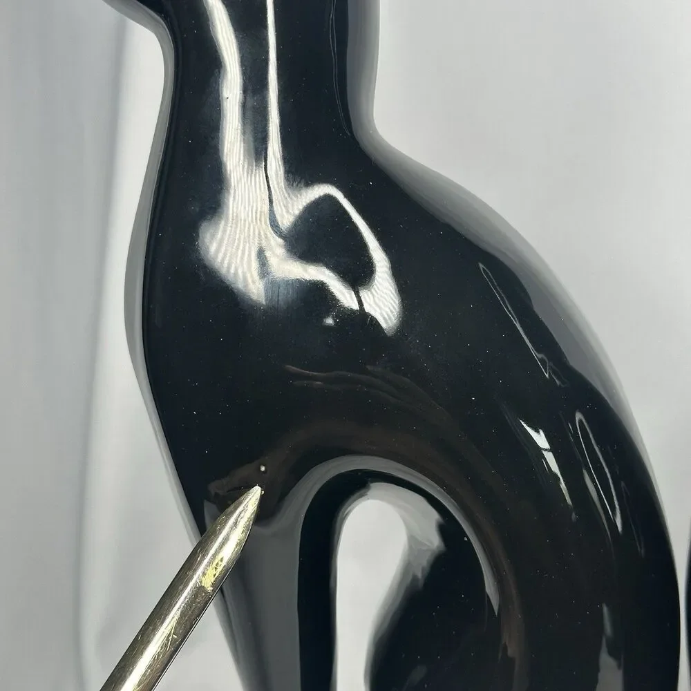 VTG Artmark Fine Ceramic Midnight Shadows Pair of Black Cats Green Eyes 12.5 in - Picture 3 of 12